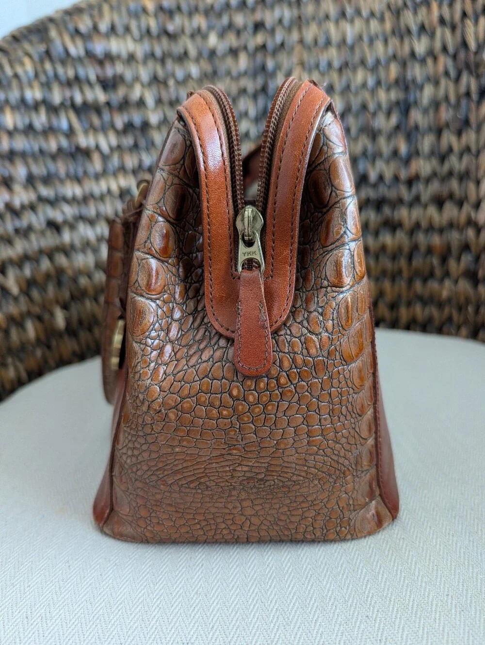 Brahmin Tuscan Collection Satchel Carmel Embossed Croc